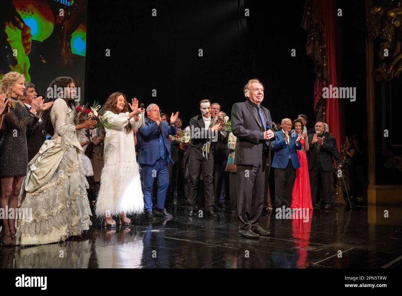Andrew Lloyd Webber and the cast of "The Phantom of the Opera" appear