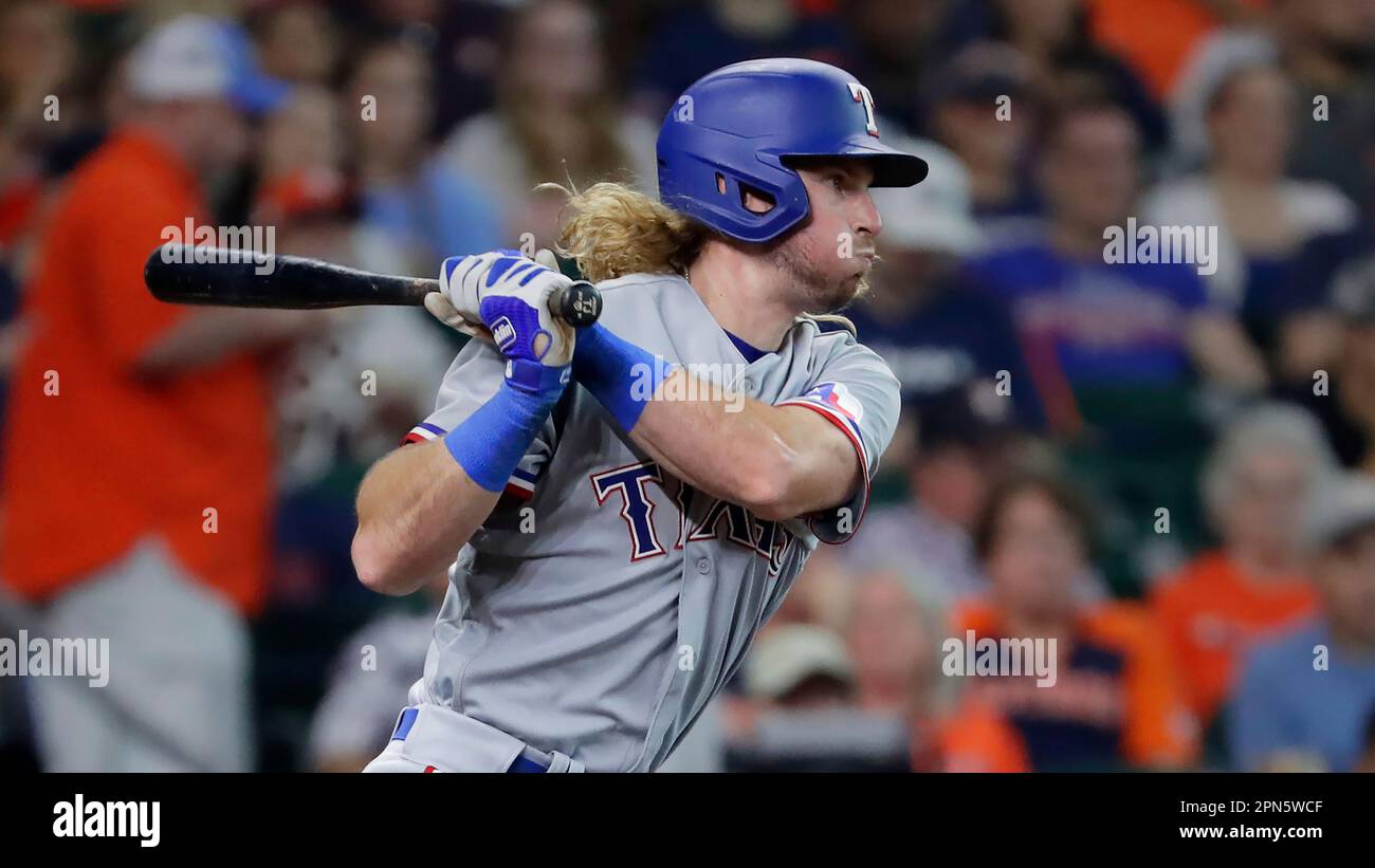 Texas Rangers left fielder Travis Jankowski (16) during the MLB game  between the Texas Ranges and the Houston Astros on Friday, April 14, 2023  at Minu Stock Photo - Alamy