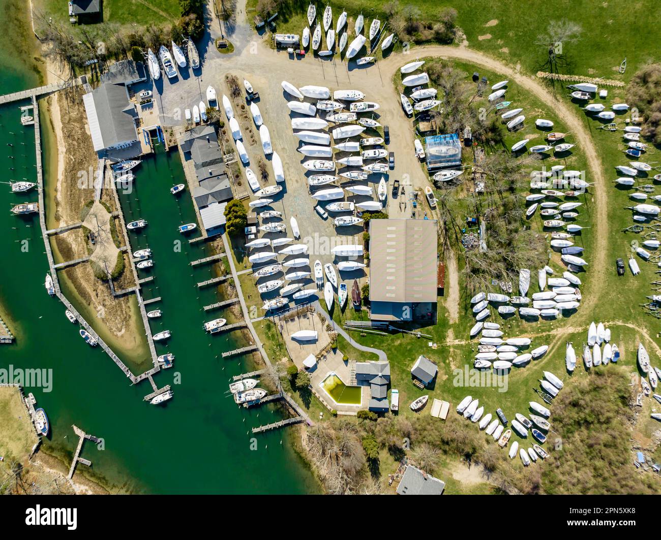 aerial view of Island boat yard in shelter island, NY Stock Photo Alamy