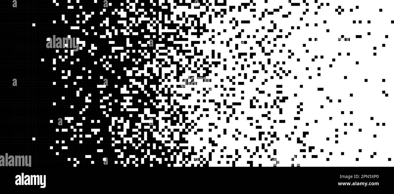 Pixelated halftone gradient background. Fading pixel texture