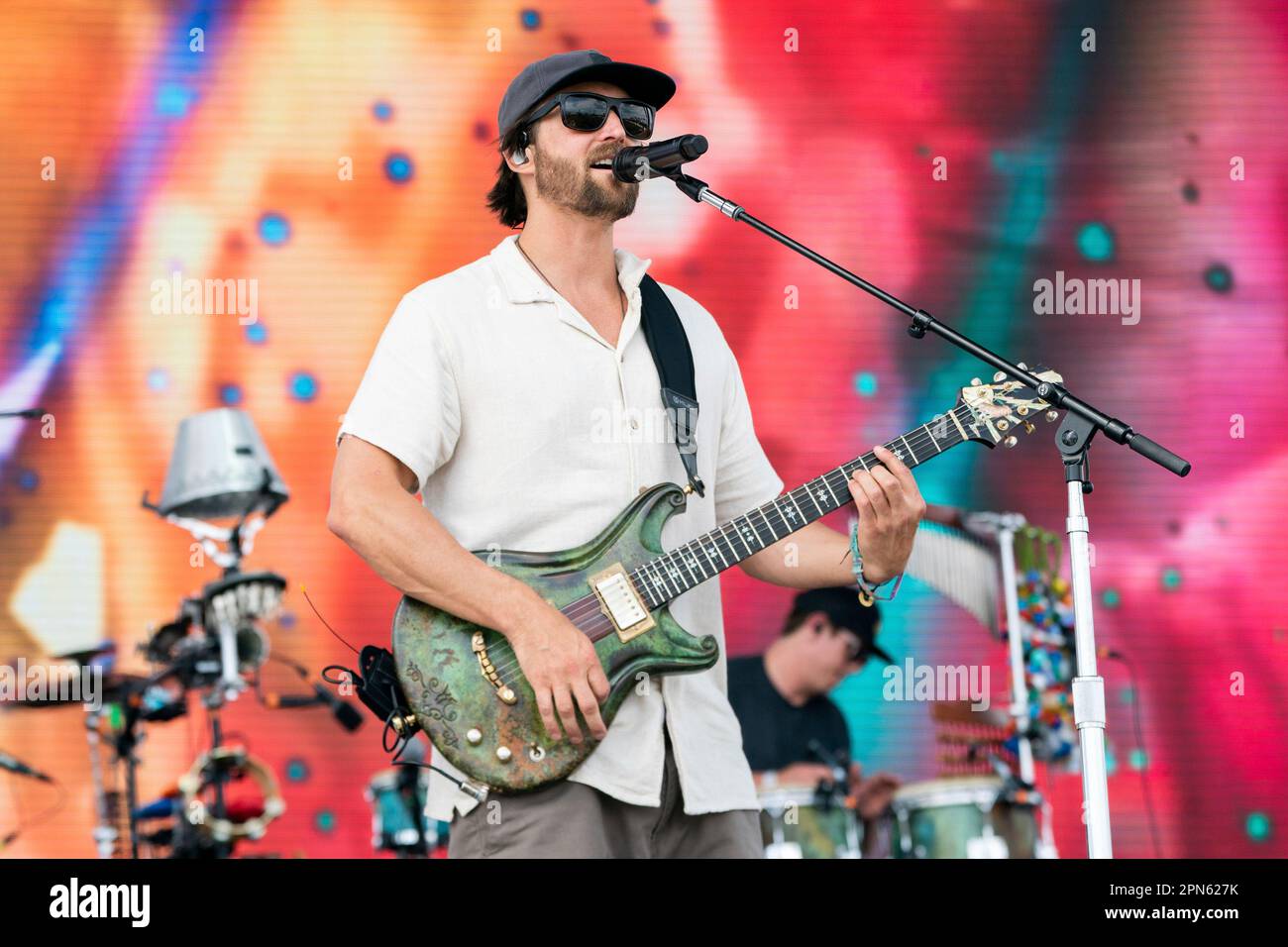 Scott Woodruff of Stick Figure performs at the Coachella Music & Arts Festival at the Empire Polo Club on Sunday, April 16, 2023, in Indio, Calif. (Photo by Amy Harris/Invision/AP) Stock Photo