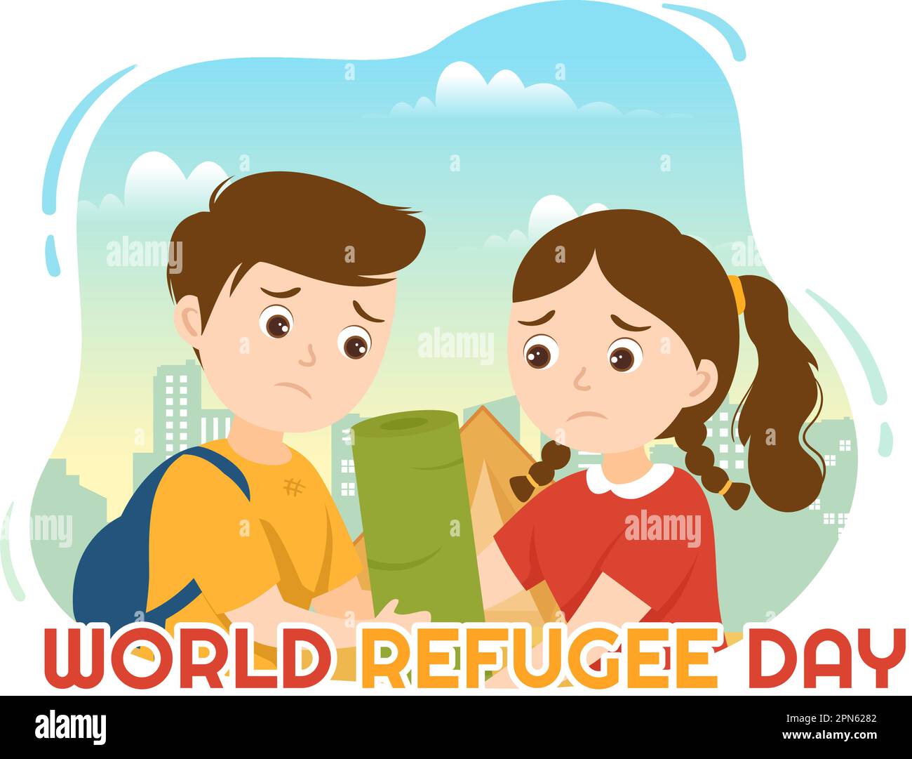 World Refugee Day on 20 June Vector Illustration with Immigration Family and Their Kids Walking Seek Home in Flat Hand Drawn Wire Fence Templates Stock Vector