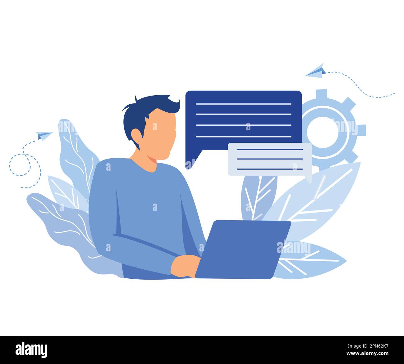 customer service, hotline operator advises customer, online global technical support 24/7, customer and operator, flat vector modern illustration Stock Vector