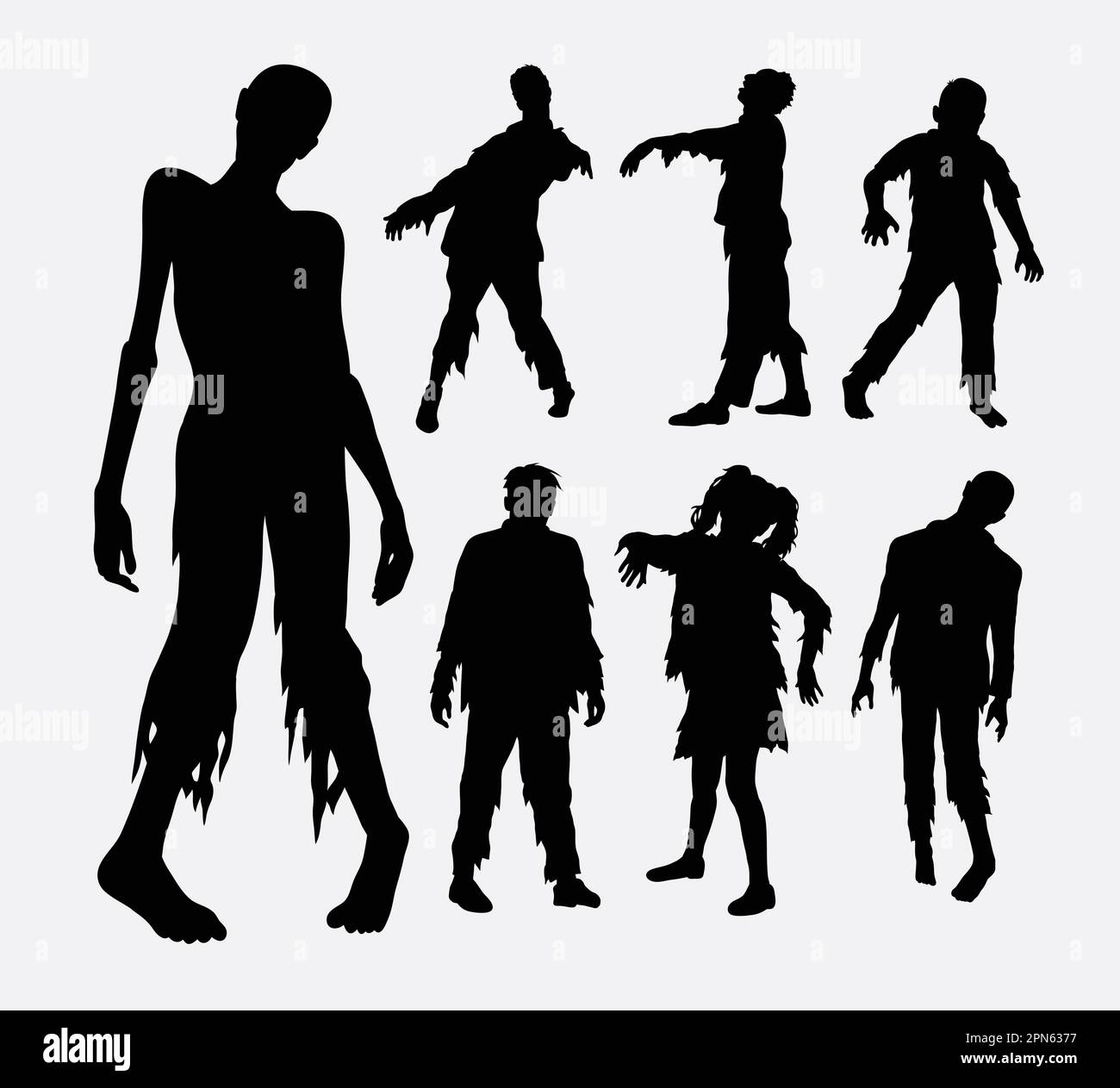 Zombie horror people silhouettes. Good use for symbol, logo, web icon, mascot, or any design you want. Easy to use. Stock Vector