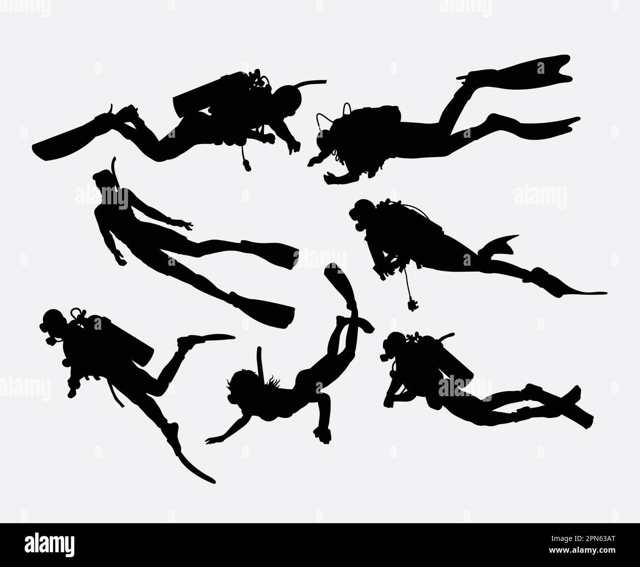 Scuba diving and snorkeling silhouettes. Good use for symbol, logo, web icon, mascot, or any design you want. Easy to use. Stock Vector
