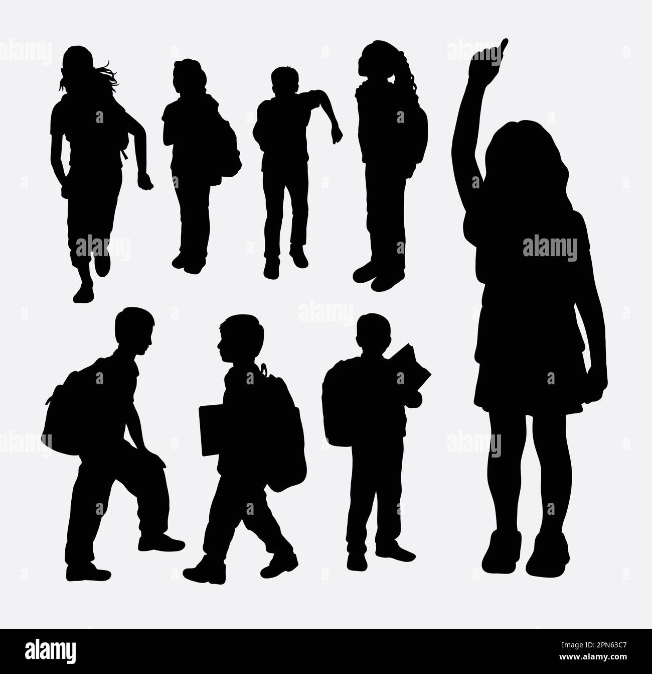 School girl and school boy activity silhouette. Good use for symbol, web icon, logo, game element, mascot, or any design you want. Easy to use. Stock Vector