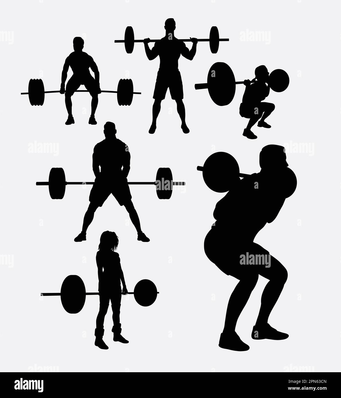 Weight lifting sport silhouettes. Good use for symbol, logo, web icon, mascot, or any design you want. Easy to use. Stock Vector