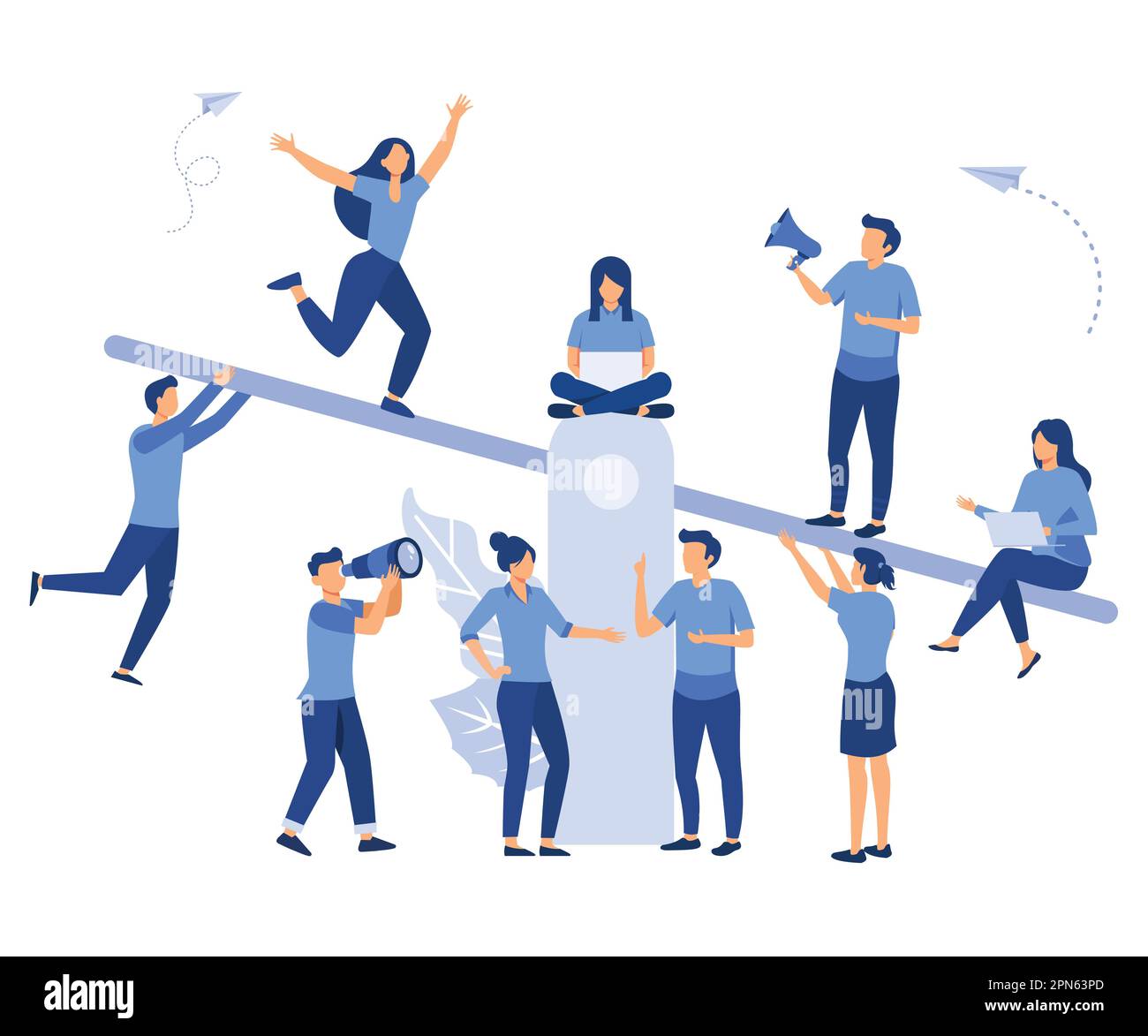 groups of people on a swing and outweighs them, the concept of overweight, cost, power and comparison, flat vector modern illustration Stock Vector