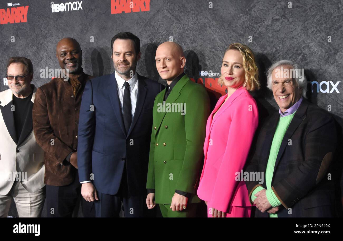Los Angeles, California, USA 16th April 2023 (L-R) Actor Stephen Root, Actor Robert Wisdom, Actor Bill Hader, Actor Anthony Carrigan, Actress Sarah Goldberg and Actor Henry Winkler attend HBO Original Comedy Series Barry Season 4 Premiere at Hollywood Forever Cemetery on April 16, 2023 in Los Angeles, California, USA. Photo by Barry King/Alamy Live News Stock Photo
