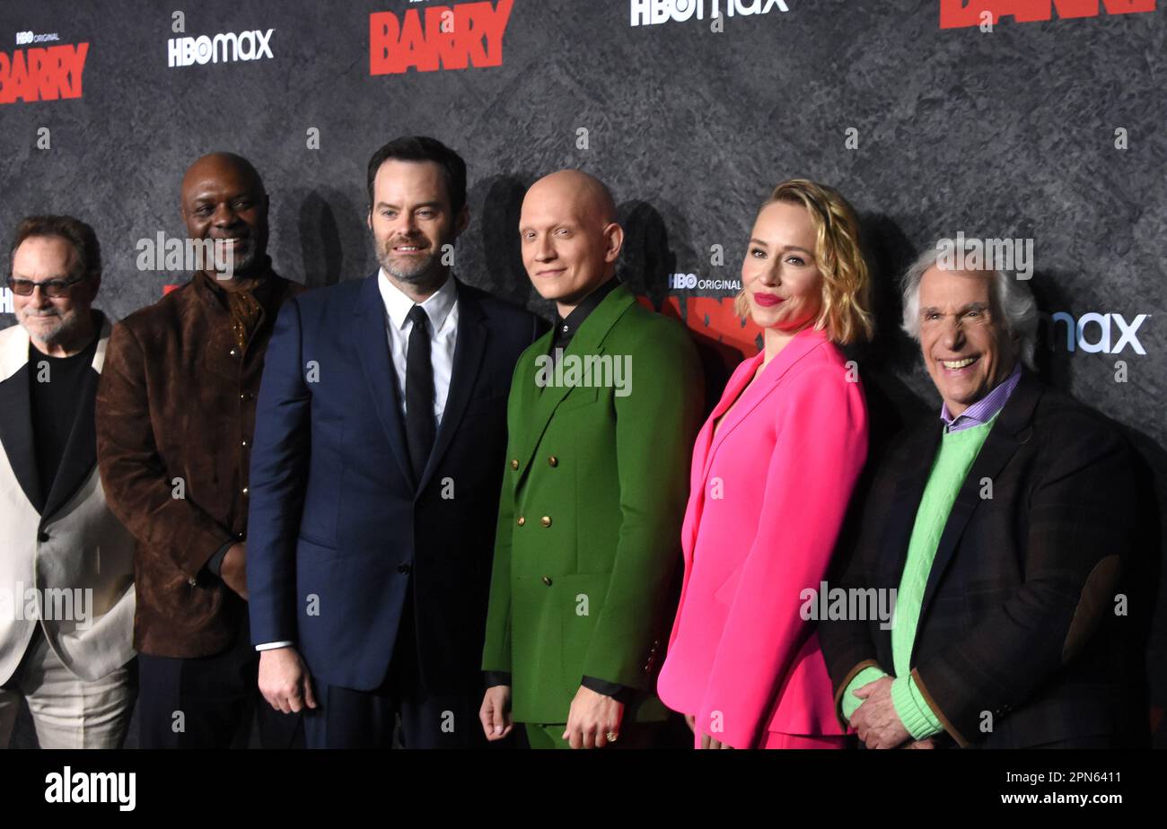 Los Angeles, California, USA 16th April 2023 (L-R) Actor Stephen Root, Actor Robert Wisdom, Actor Bill Hader, Actor Anthony Carrigan, Actress Sarah Goldberg and Actor Henry Winkler attend HBO Original Comedy Series Barry Season 4 Premiere at Hollywood Forever Cemetery on April 16, 2023 in Los Angeles, California, USA. Photo by Barry King/Alamy Live News Stock Photo