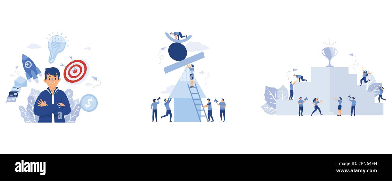leader success working multitasking, creative metaphor financial pyramid or marketing pyramid, career planning, career development concept, set flat v Stock Vector