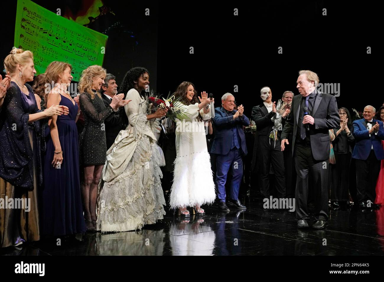 Andrew Lloyd Webber and the cast of "The Phantom of the Opera" appear