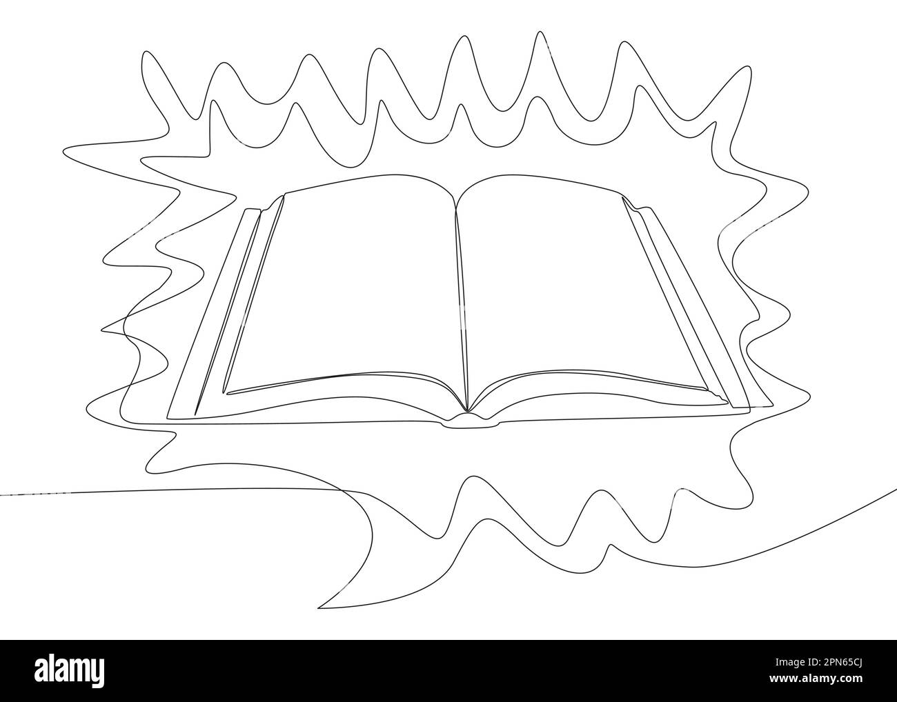 One continuous line of speech bubble with opened Book. Thin Line Illustration vector concept. Contour Drawing Creative ideas. Stock Vector