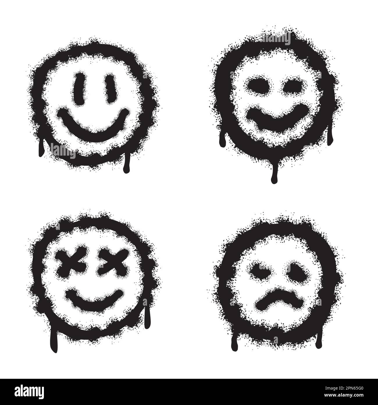 Set of black graffiti spray smile on white background Stock Vector ...