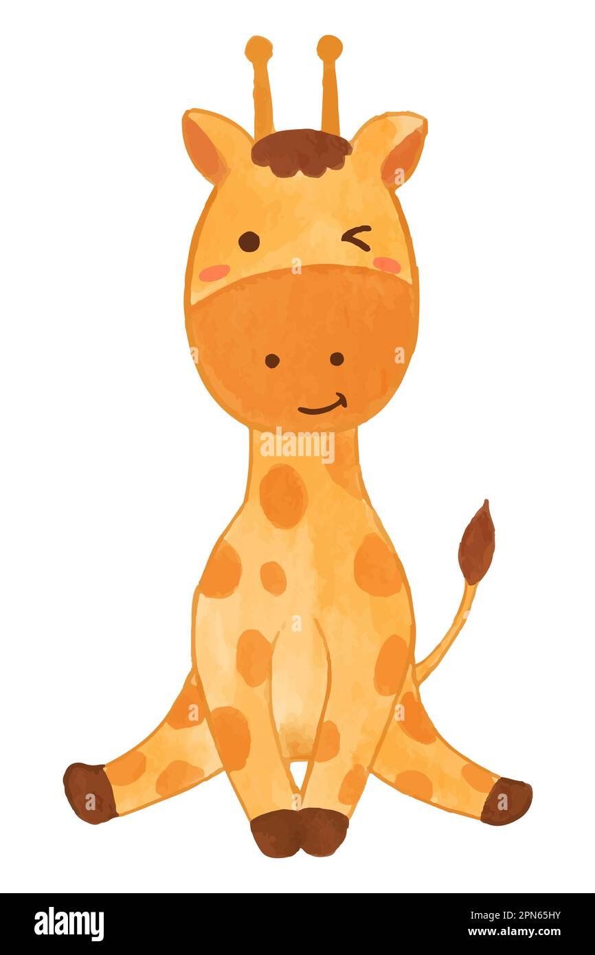 Giraffe . Watercolor paint design . Cute animal cartoon character . Sitting position . Vector . Stock Vector