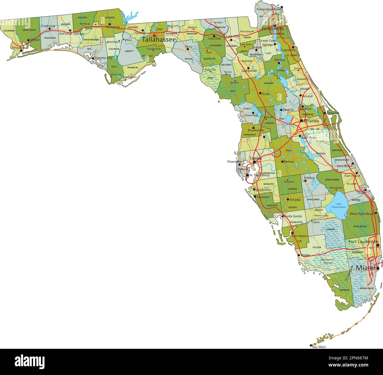 Highly detailed editable political map with separated layers. Florida Stock Vector