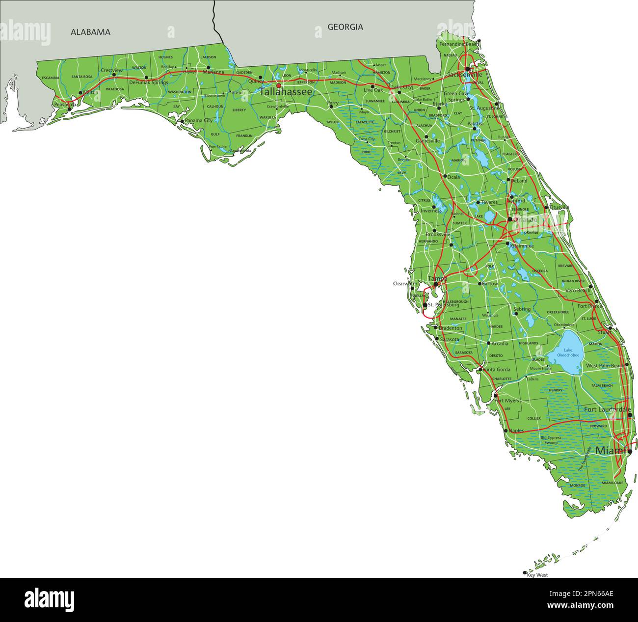 High Detailed Florida Physical Map With Labeling Stock Vector Image High Detailed Florida Physical Map With Labeling 2PN66AE