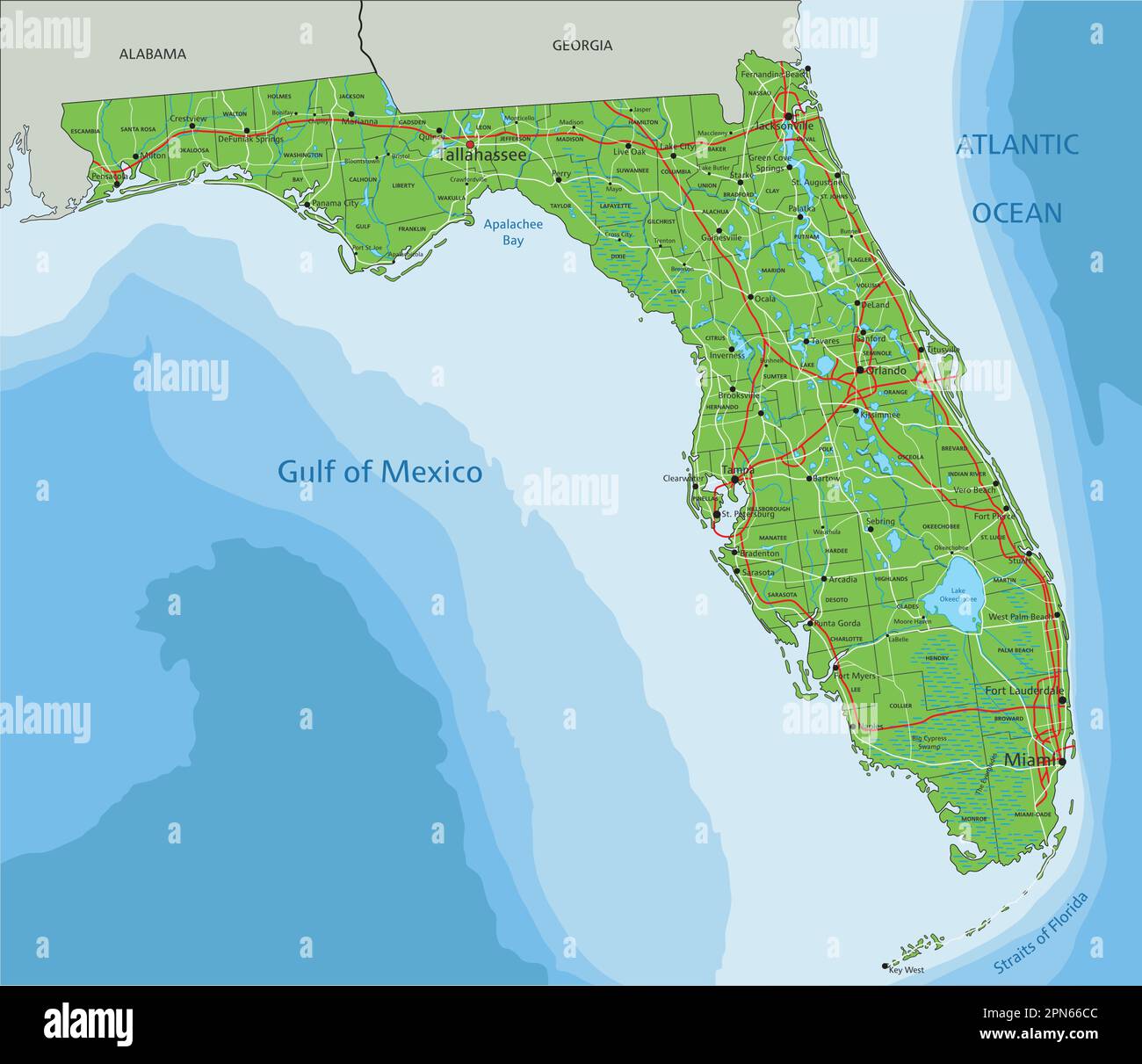 High Detailed Florida Physical Map With Labeling Stock Vector Image High Detailed Florida Physical Map With Labeling 2PN66CC