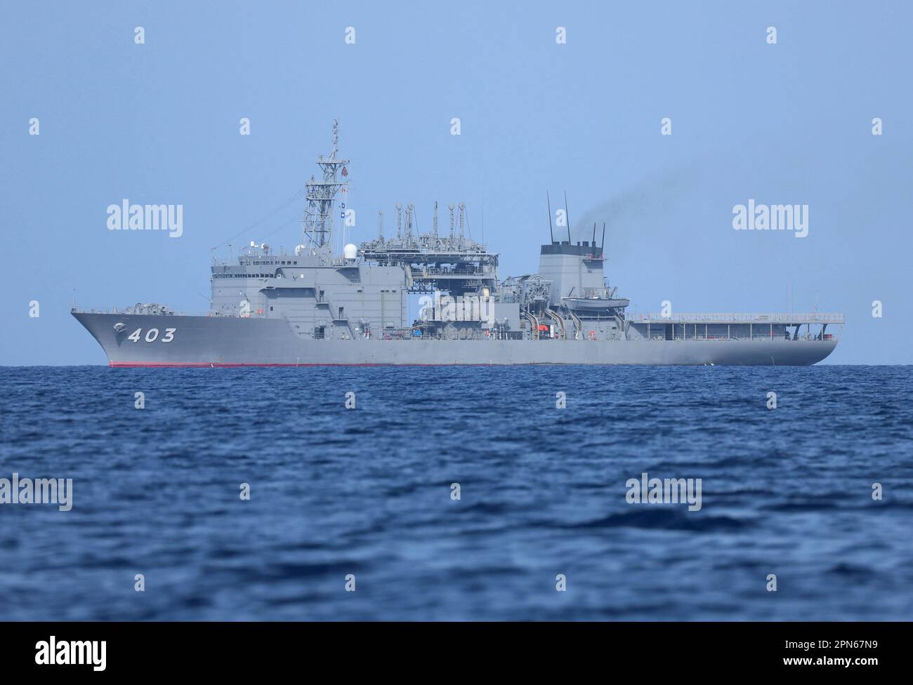 Crew members of the Chihaya, a submarine rescue ship of the Japan ...