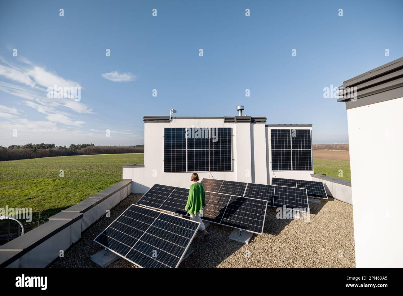 Solar power plant installed on rooftop Stock Photo - Alamy