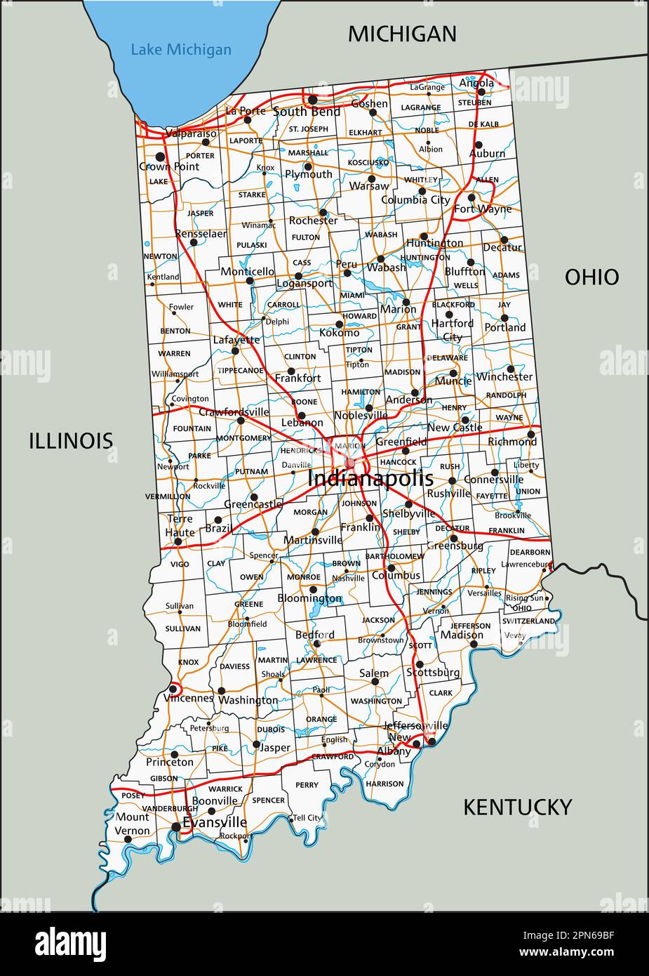 High detailed Indiana road map with labeling Stock Vector Image & Art