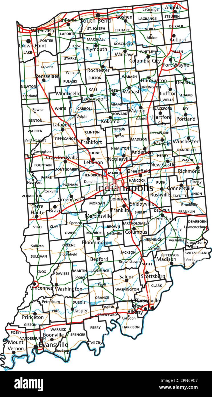 Indiana road and highway map. Vector illustration Stock Vector Image