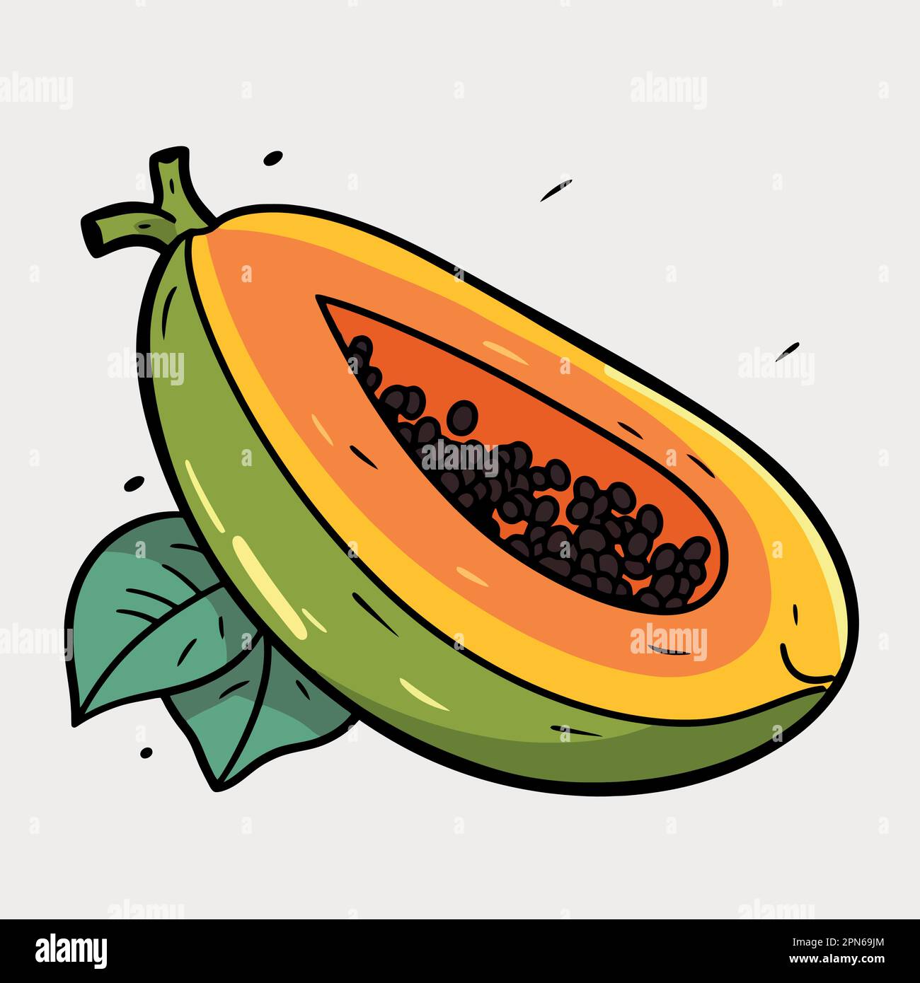 papaya fruit cut in half minimalist vector illustration Stock Vector
