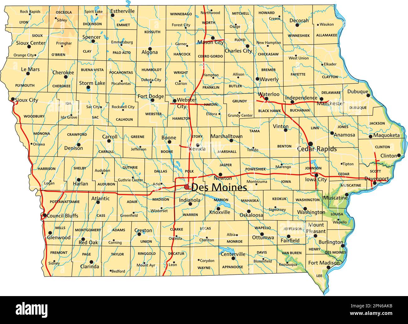Map Of Iowa Showing Towns