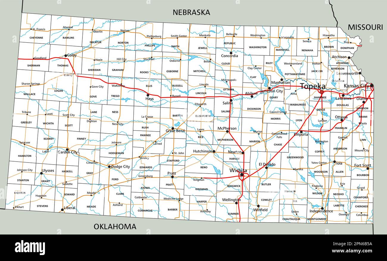 High detailed Kansas road map with labeling Stock Vector Image & Art