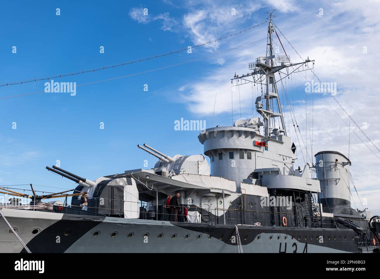 ORP Błyskawica (Lightning) in Port of Gdynia, Poland. Grom-class destroyer warship of the Polish Navy which served during the World War II. Museum shi Stock Photo