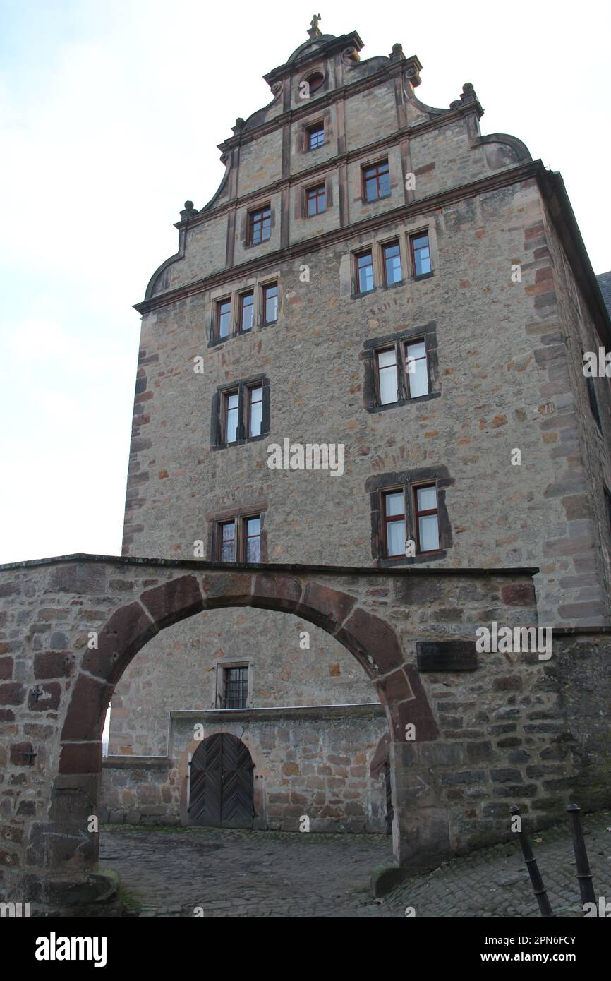 Philipps University Religious Studies Collection, former Landgrave s New Chancellery, side view from the entrance gate, Marburg, Germany Stock Photo