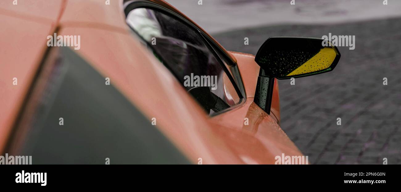 Rearview mirror of a sport car. luxury automobile Stock Photo Alamy