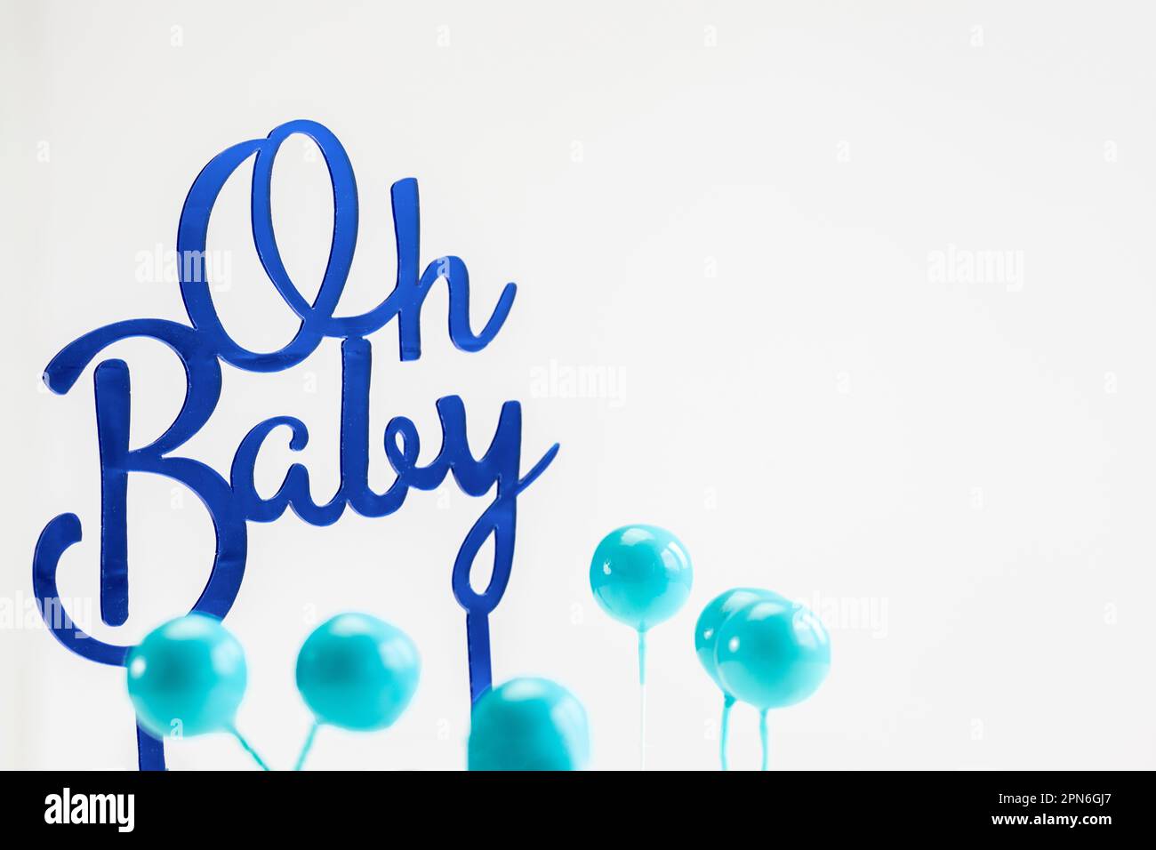 pregnancy announcement background with text Oh Baby in blue. Greeting card, baby shower