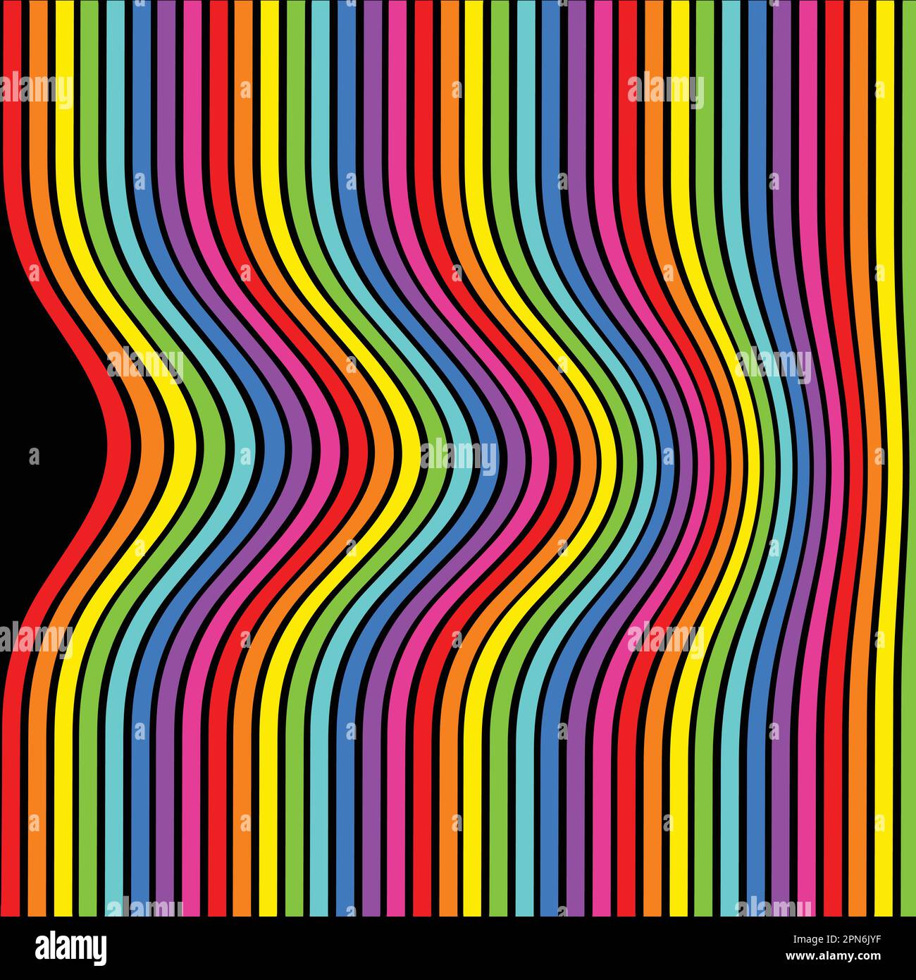 Abstract lines with a push effect. It looks as is something pushes the lines to the right. Rainbow colors with black. Stock Vector