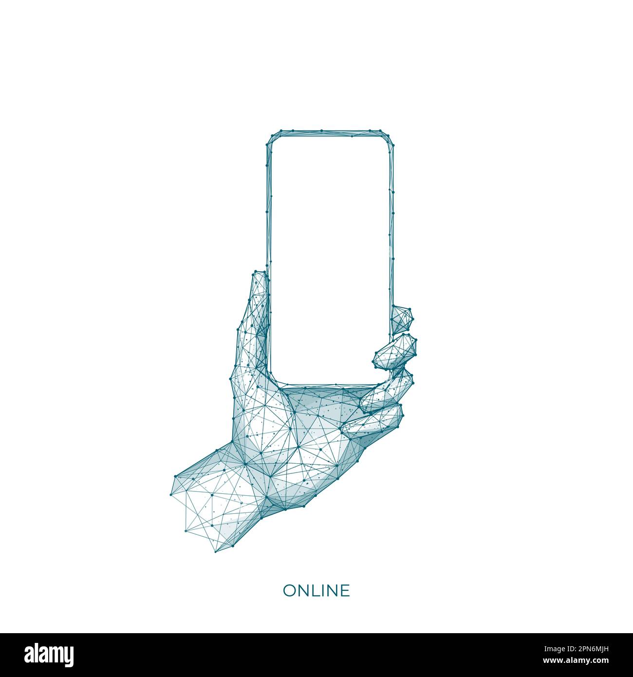 Abstract polygonal hand holding new smartphone.  Stock Vector