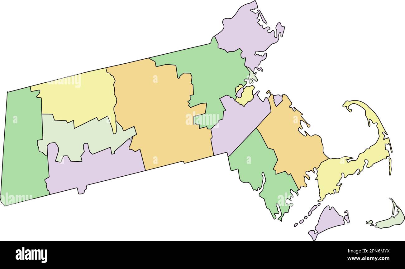 Massachusetts - Highly Detailed Editable Political Map With Labeling 