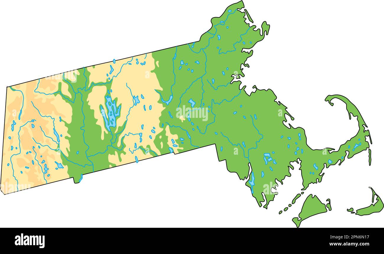 High detailed Massachusetts physical map Stock Vector