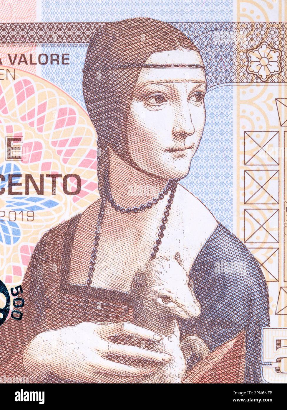 Lady with Ermine a portrait from Italian money Stock Photo