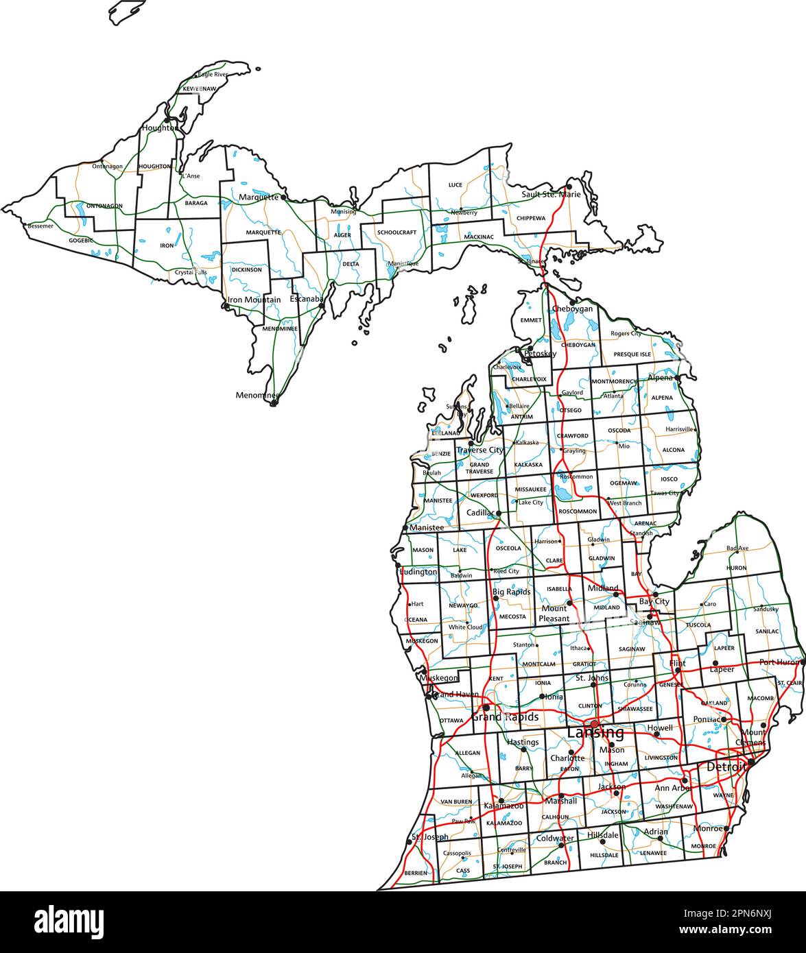 Michigan road and highway map. Vector illustration. Stock Vector