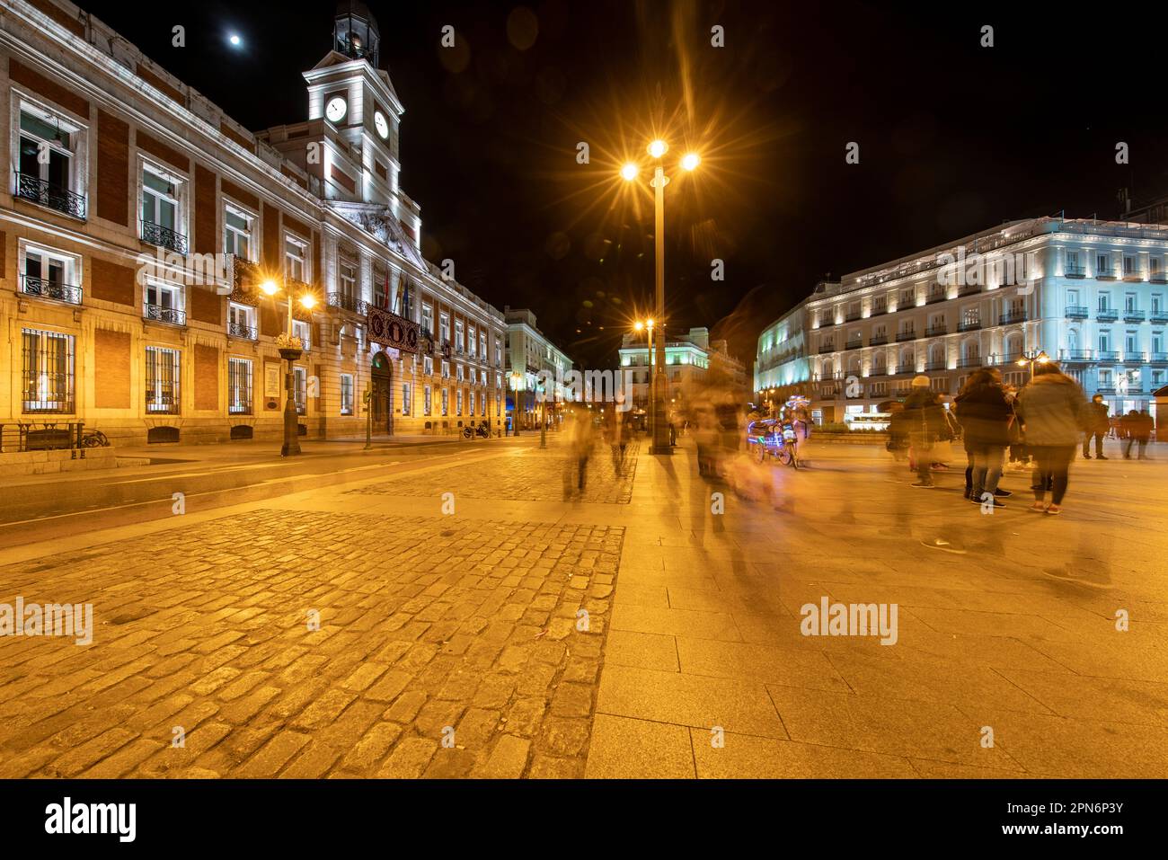 Puerta Del Sol Square In Madrid Spain Illuminated At Night Stock Photo puerta-del-sol-square-in-madrid-spain-illuminated-at-night-stock-photo