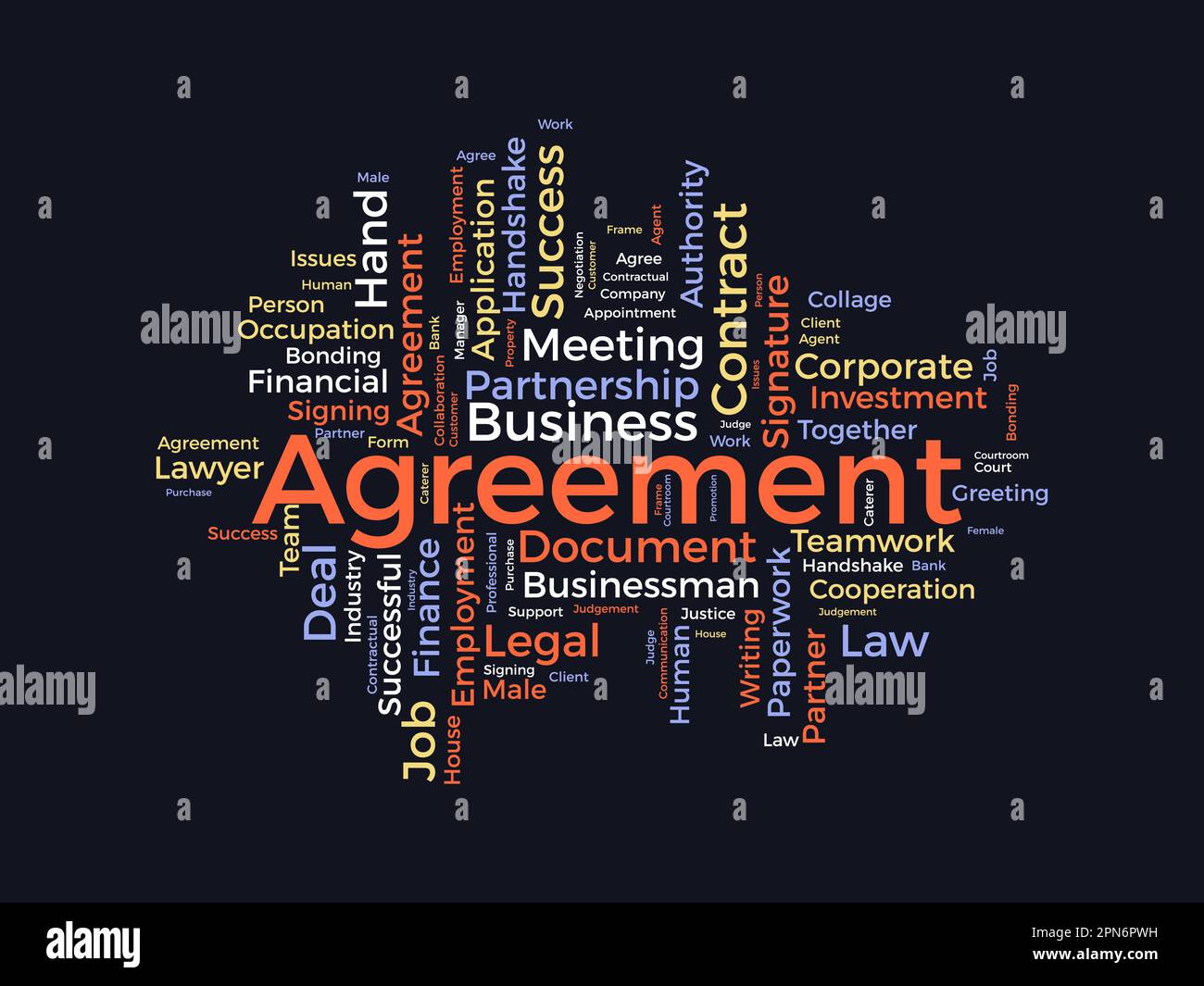 Word cloud background concept for Agreement. Corporate contract document, legal business collaboration of financial right. vector illustration. Stock Vector