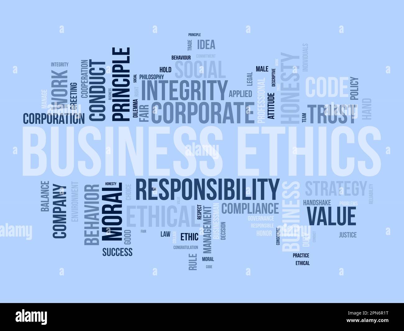 Word cloud background concept for Business Ethics. Corporate integrity, Company principle moral trust of responsibility value. vector illustration. Stock Vector