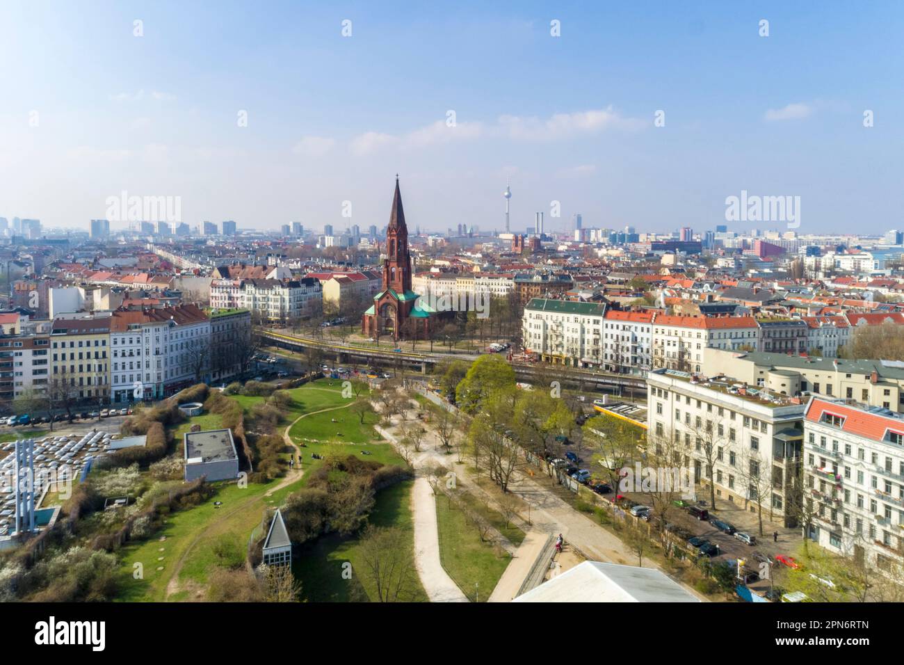 Aerial view of Gorlitzer Park in Kreuzberg, Berlin, Germany Stock Photo