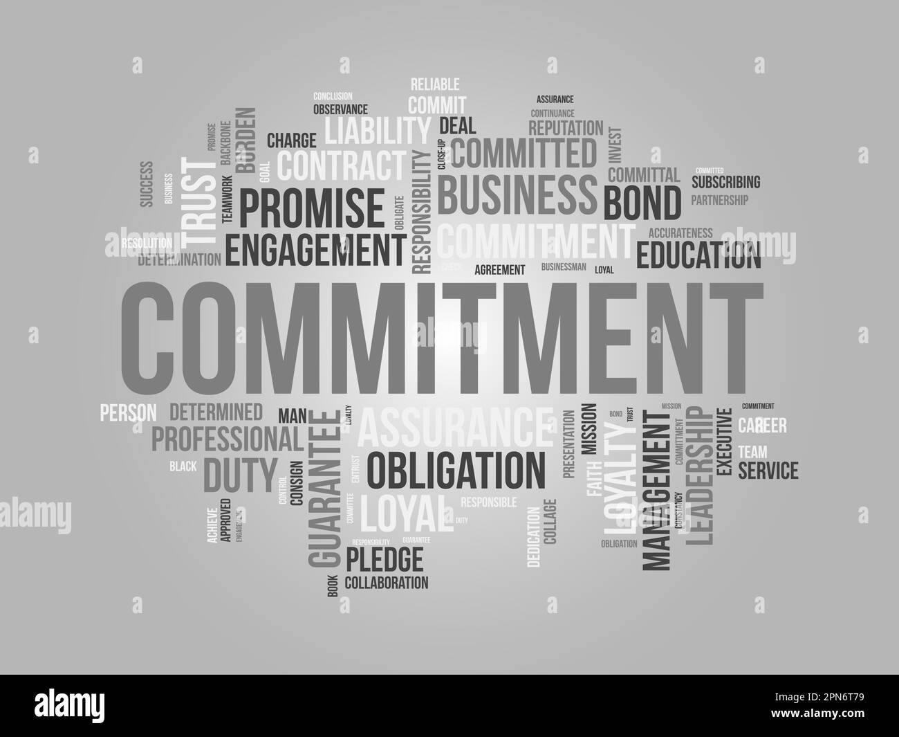 Word cloud background concept for Commitment. Responsibility engagement, business contract obligation of loyalty promise achievement. vector illustrat Stock Vector