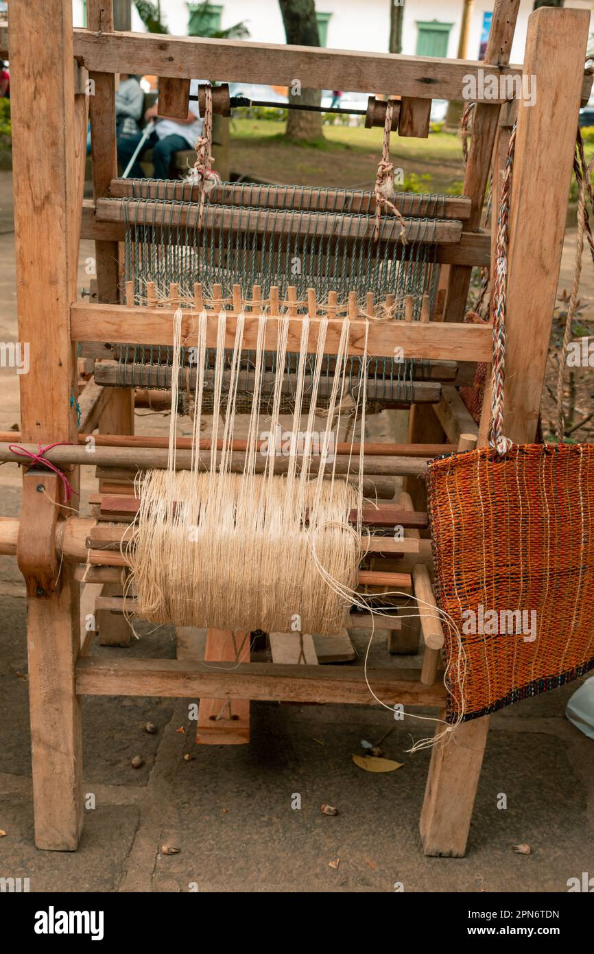 artisan loom to weave fique bags Stock Photo