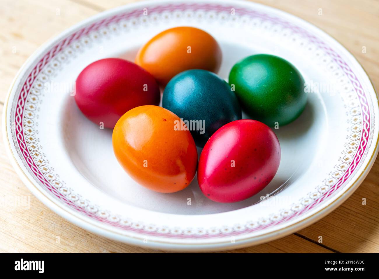 Dyed hens eggs to celebrate Easter Stock Photo