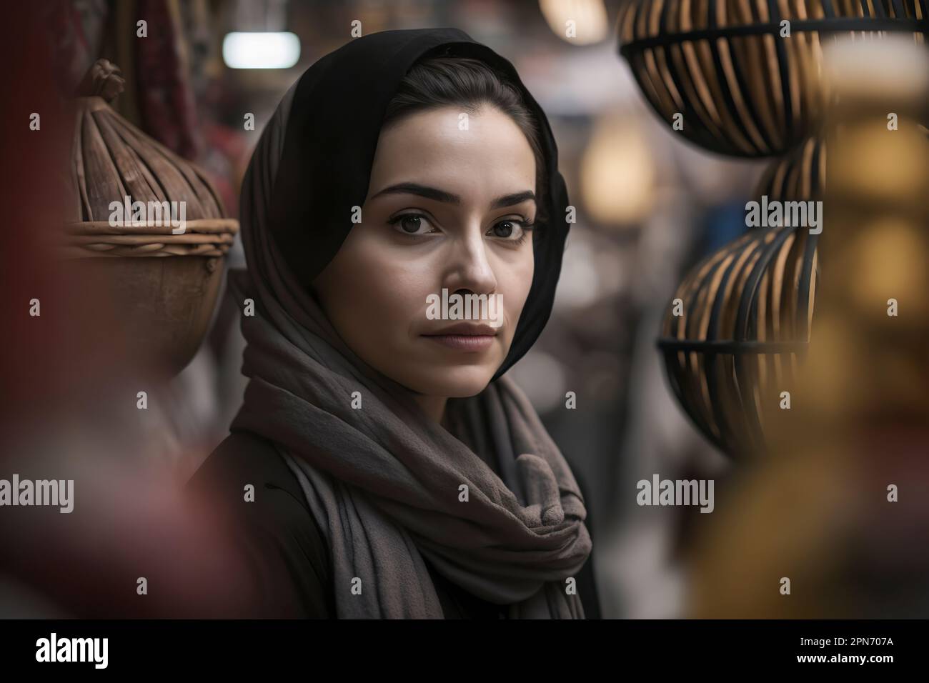 Cultural Exchange in a Bustling Bazaar A Beautiful Western Woman's