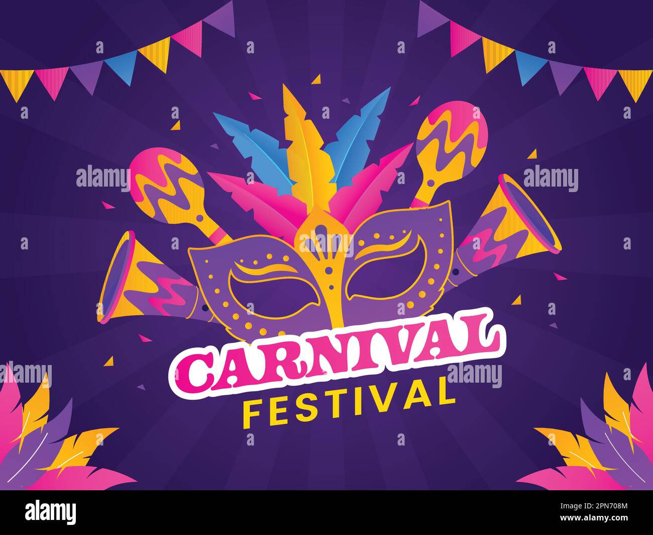 Carnival Festival Elements Decorated On Purple Rays Background With ...