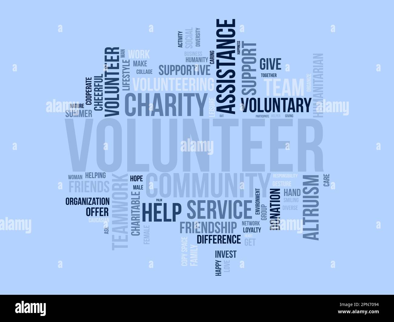 Word cloud background concept for volunteer. Charity support, community