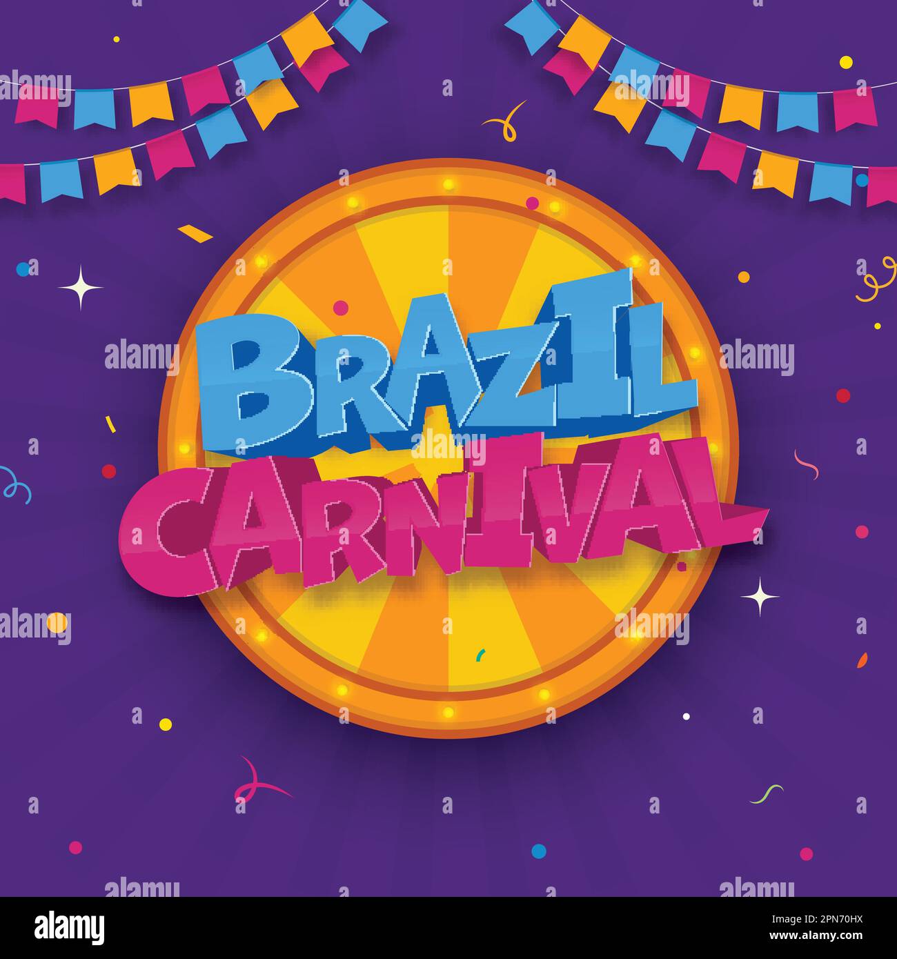 3D Brazil Carnival Text On Marquee Lottery Wheel And Colorful Bunting